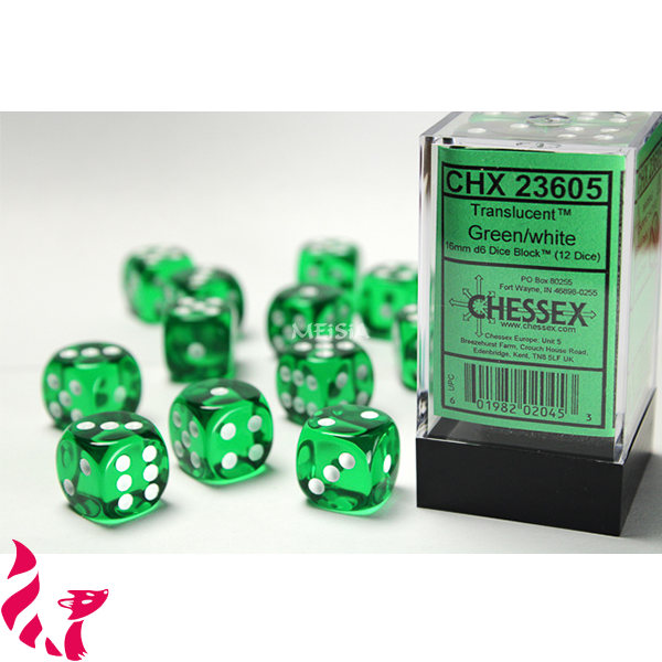 CHX23605 - 12 dés - Translucent Green