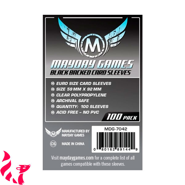 Mayday Games Souple 7042 - Euro Sleeves Black 59*92mm (100)